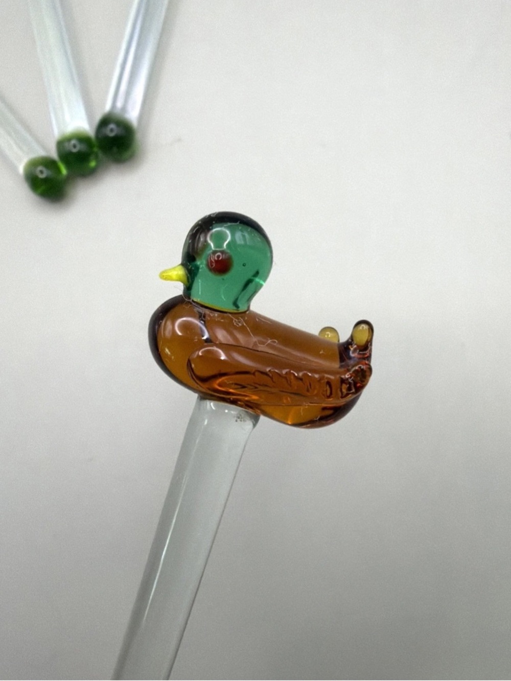 Hand Blown Glass Vtg Mallard Duck Design Drink Stirrers Swizzle Sticks Set of 4